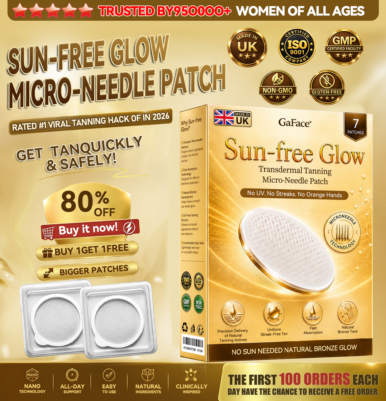 𝗚𝗮𝗳𝗮𝗰𝗲® Sunless Natural Glow Transdermal Tanning Micro-Needle Patch